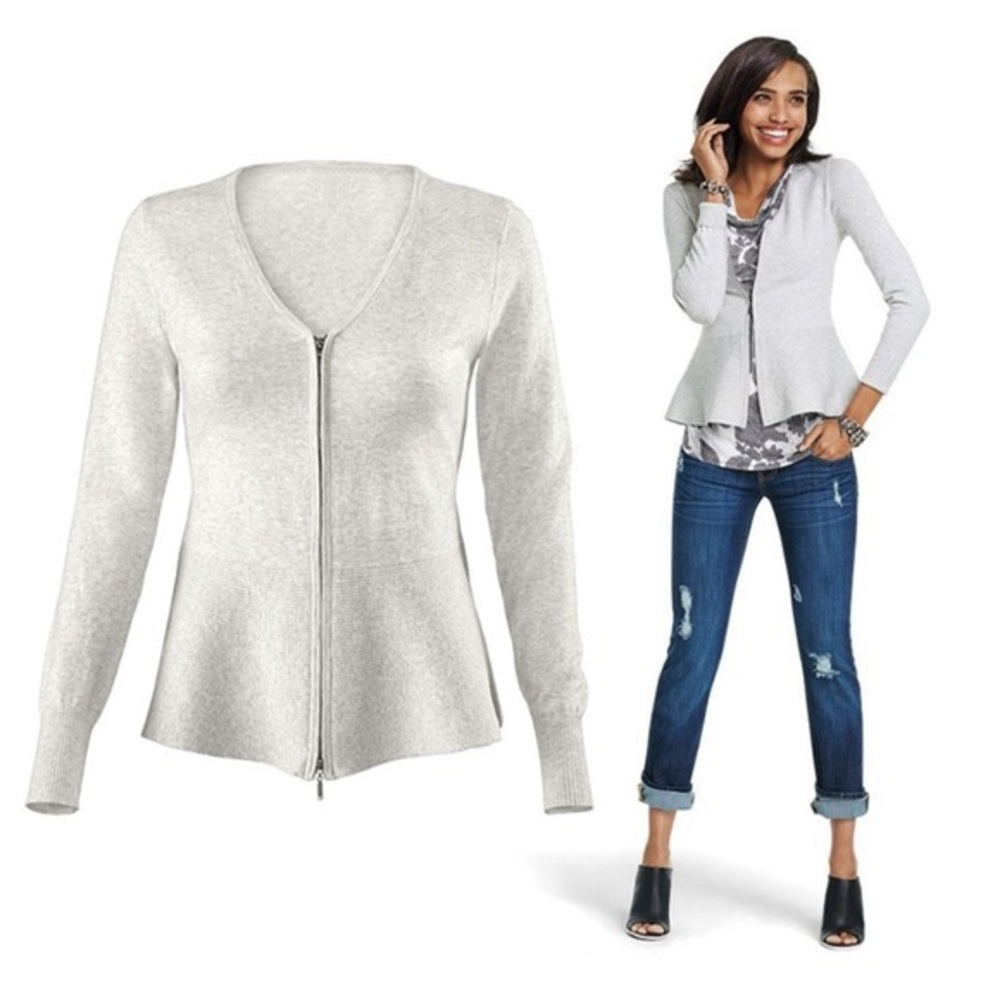 Cabi light grey double zip cardigan
